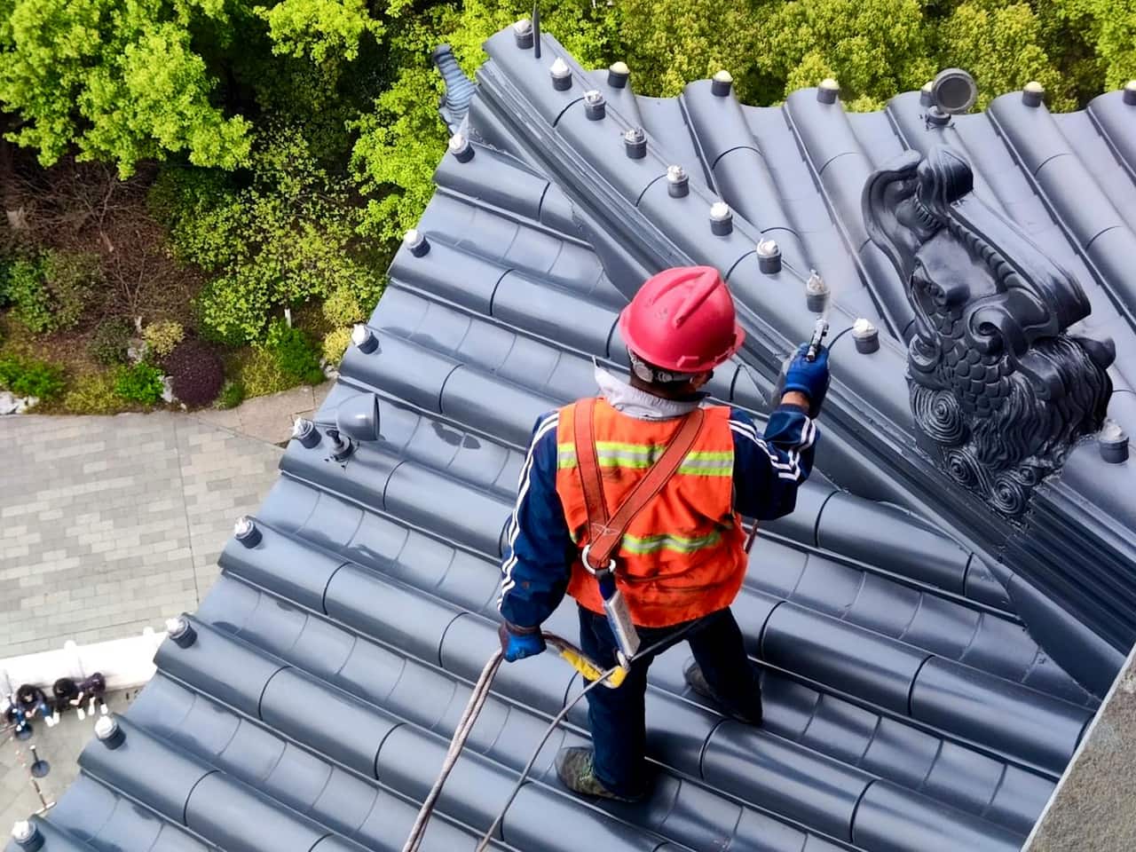 Roofing work on a UK construction site